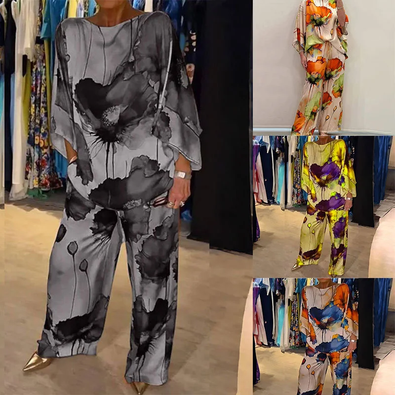 Uveng Uveng 2024 New Women's Wear Elegant Print Casual Top Wide-Leg Pants Fashion Suit