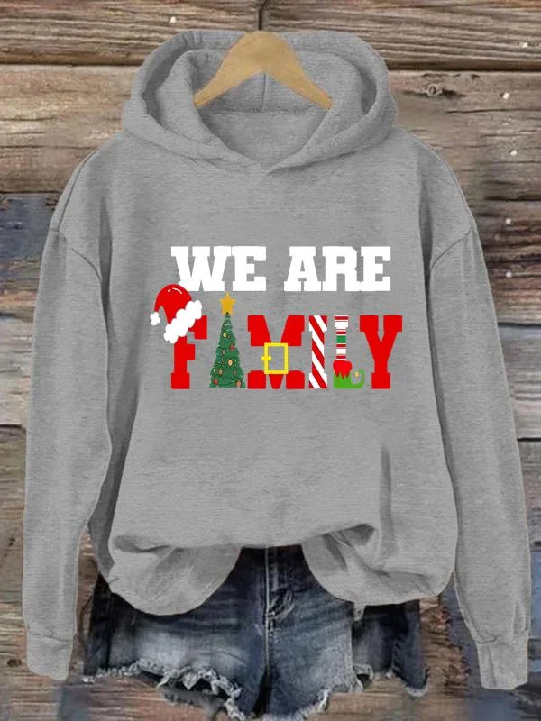 We Are Family Loose Pullover Hooded Sweatshirt-0020200