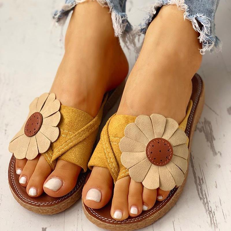 Toe Post Flower Design Flat Sandals - Womens Fashion Online Shopping