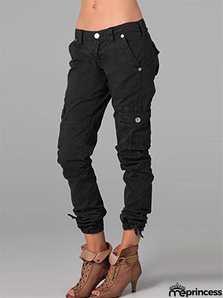 Female Fit Streetwear Punk Solid Mid-rise Pants