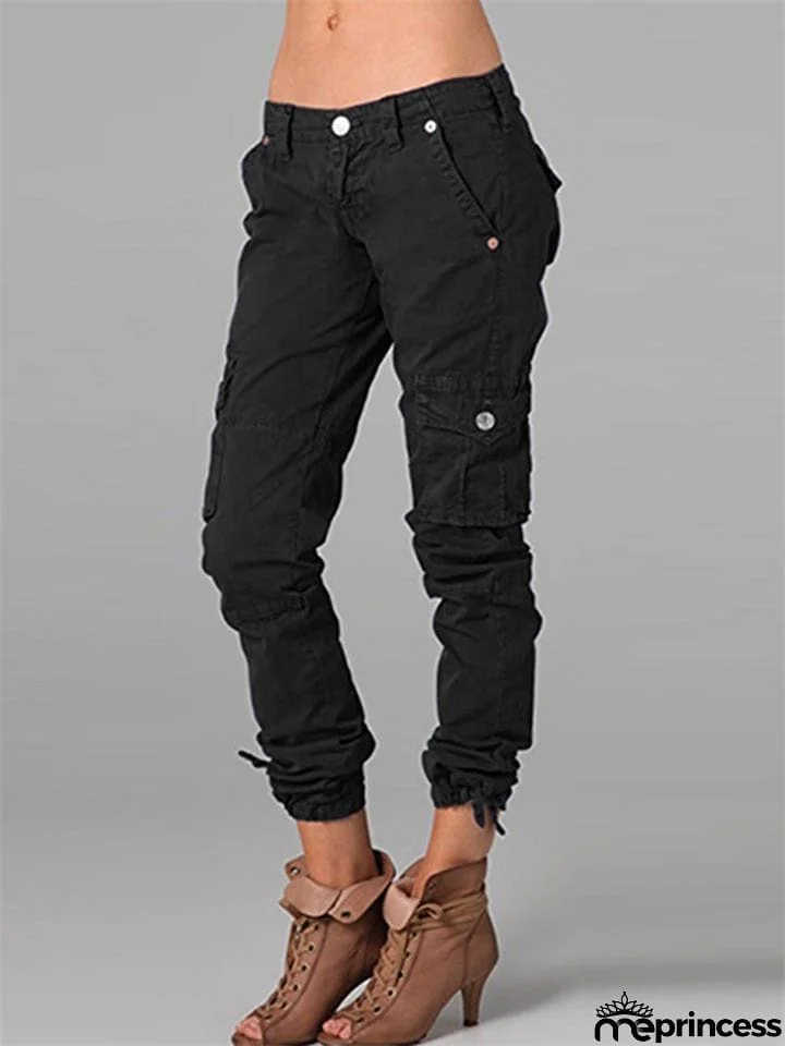 Female Fit Streetwear Punk Solid Mid-rise Pants