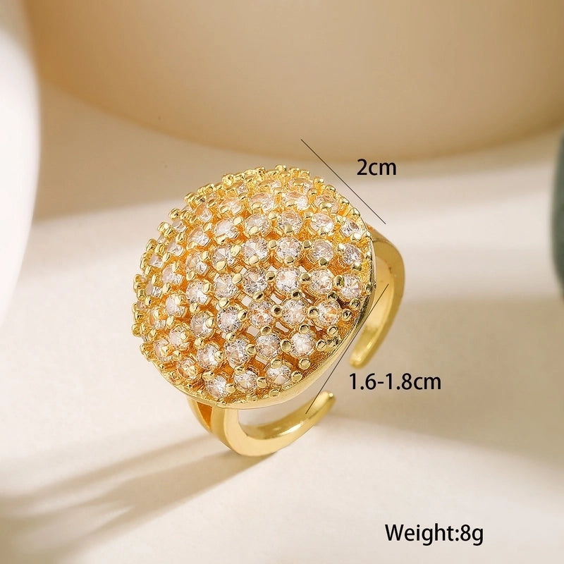 Copper Inlay Floral Zircon Open Rings