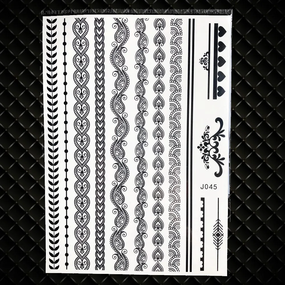 1PC Large Henna Tattoo Stickers For Wedding GBJ206 Black Ink Lace Henna Paste Women Party Brides Flower Temporary Tattoo 21x15CM