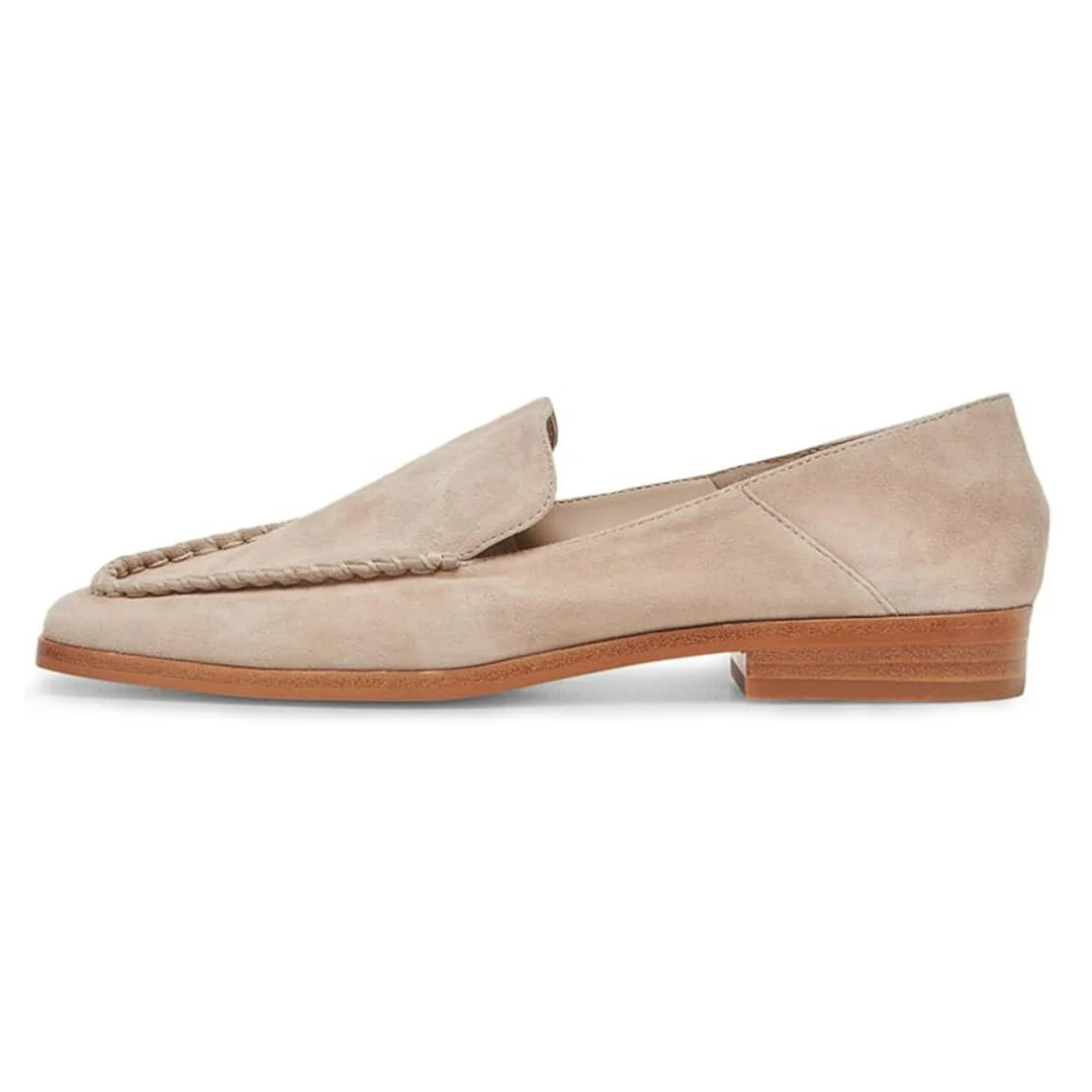 Beige Vegan Suede Sophisticated Closed Square Toe Women's Loafer