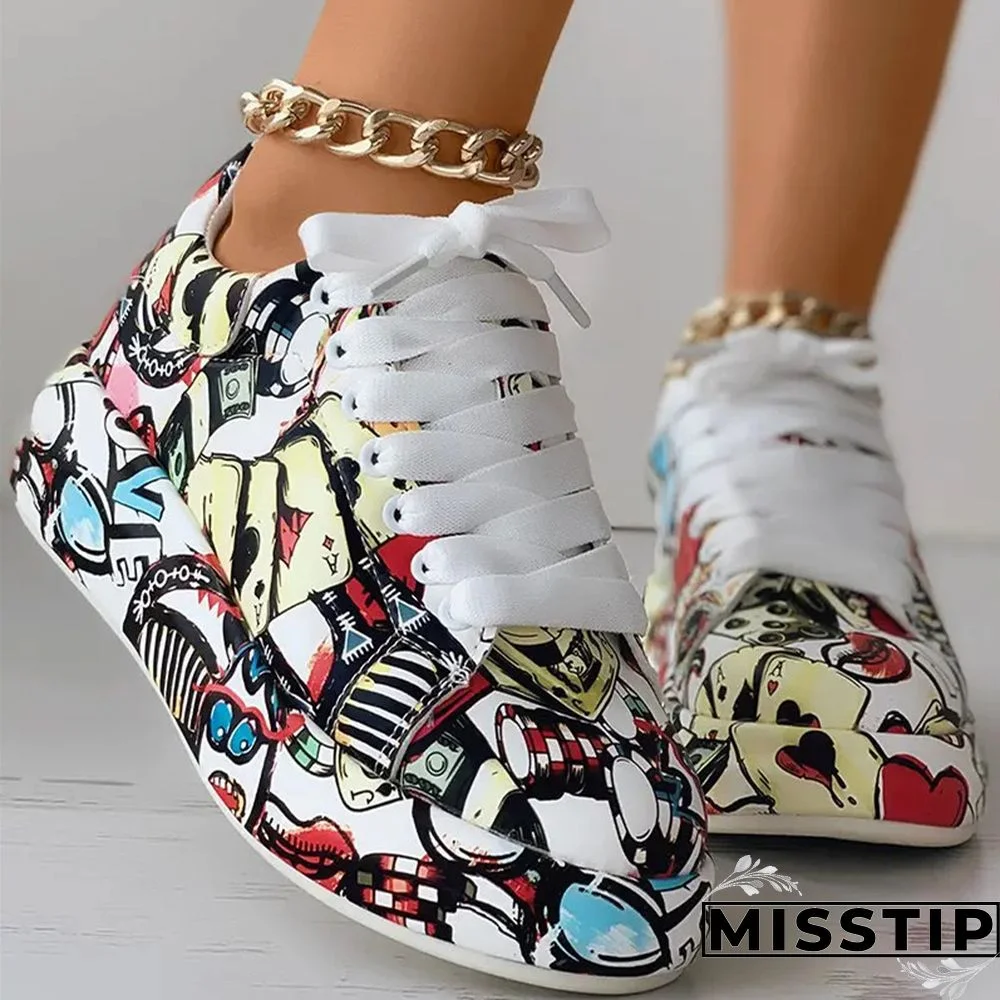 Black Fashion Casual Bandage Graffiti Round Comfortable Out Door Shoes