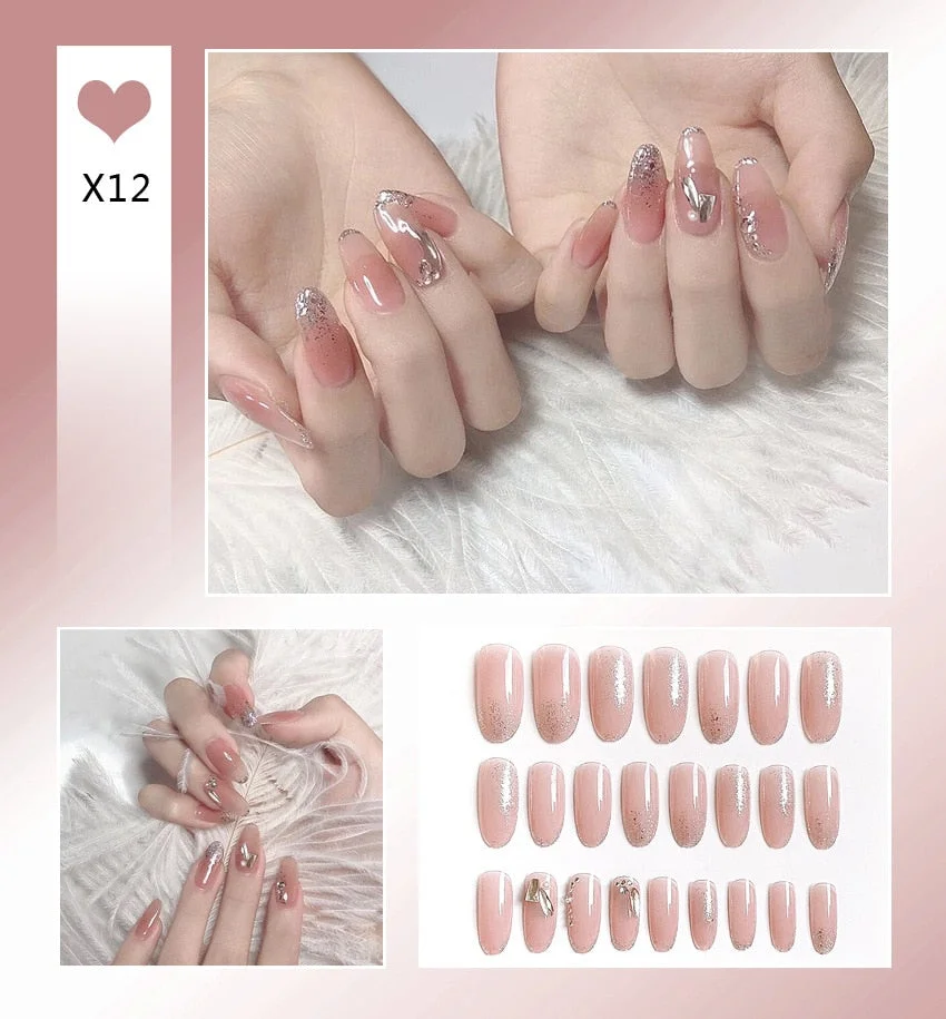 Aurora Transparent Fake Nails Tips for Finger Wear Crystal Ice Clear Butterfly Press on Nails Long Bow Ballet Diamond False Nail-Nail Inspo