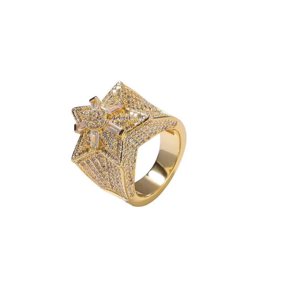 Micro Pave Iced Cubic Zirconia Bling Bling Star Rings Hiphop Ring Jewelry-VESSFUL