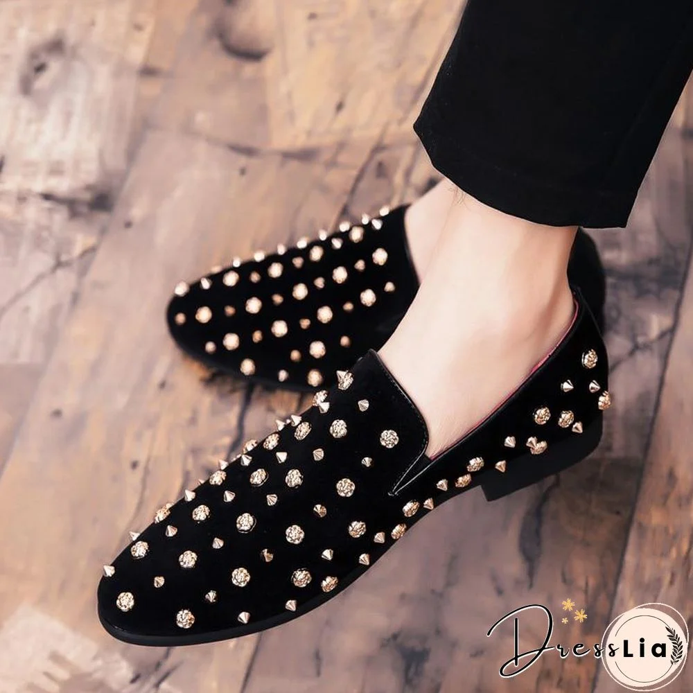 New Fashion Gold Top and Metal Toe Men Velvet Dress shoes italian mens dress shoes Handmade Loafers