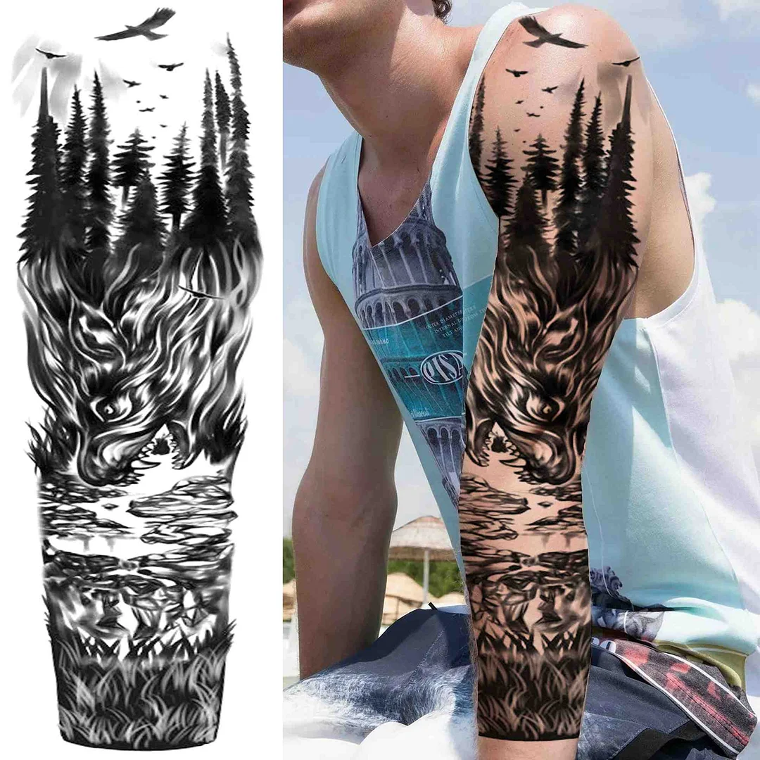Tribal Maori Temporary Tattoo Sleeve For Men Women Adult Wolf Lion Tattoos Sticker Black Large Turtle Tiki Fake Tatoos Supplies 530-1