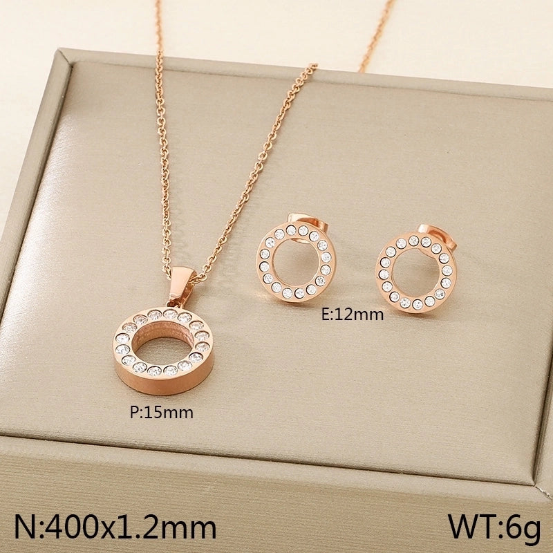 Minimalist Round 304 Stainless Steel Rhinestones 18K Gold Plated Plating Inlay Stainless Steel Jewelry Sets