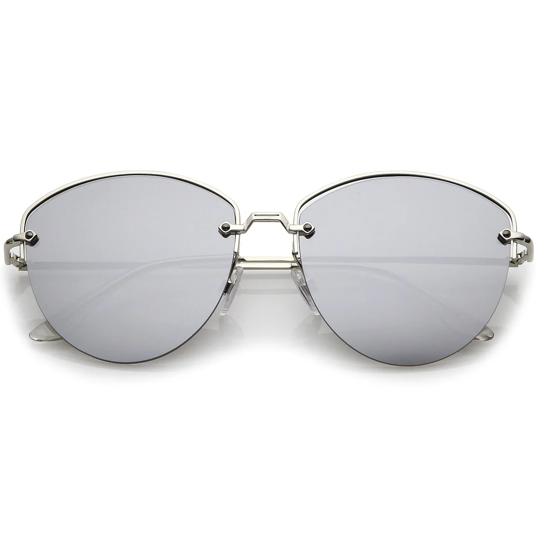 Modern Metal Nose Bridge Mirrored Flat Lens Semi-Rimless glasses 60mm