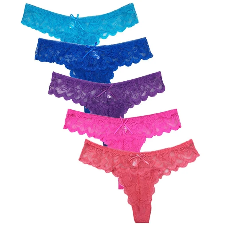 5pcs Women Panties Sexy Thongs G-string Lace Lingerie Female Underwear Ladies Low Waist T-back Gift Beautiful Underpants