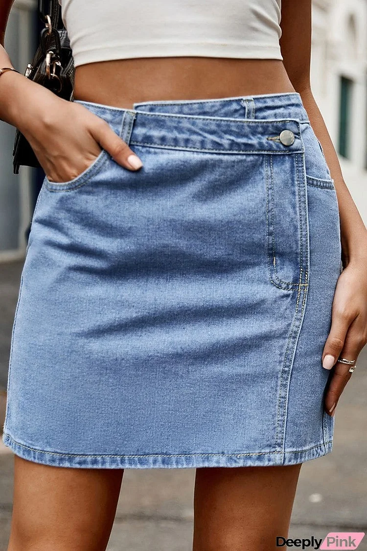 Street Solid Pocket Asymmetrical Loose Denim Skirts