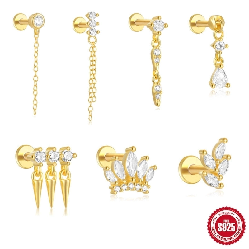 1 Piece Ear Cartilage Rings & Studs Casual Minimalist Streetwear Geometric 925 Sterling Silver Plating Zircon Ear Cartilage Rings & Studs