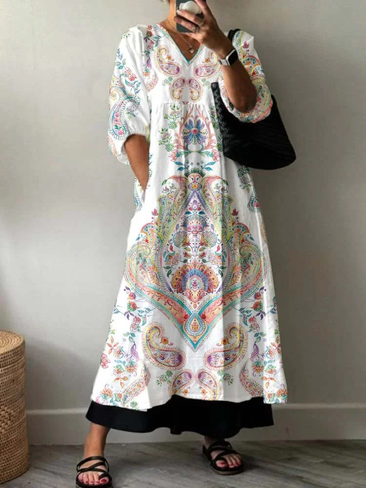Women's Bohemian Pattern Holiday Floral Pattern Cotton Dress