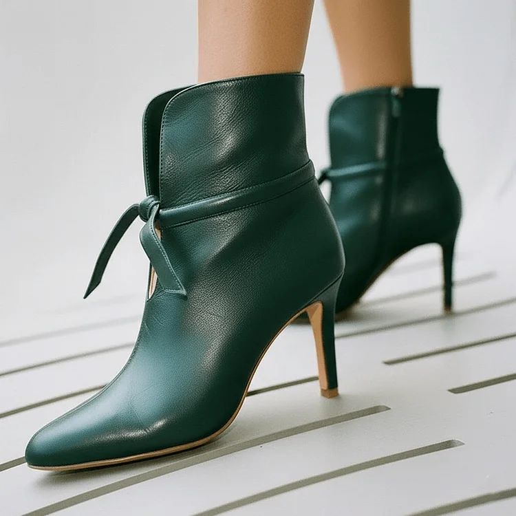 Dark Green Stiletto Ankle Boots Vintage Pointed Toe Heels Low Cut Boot Vdcoo