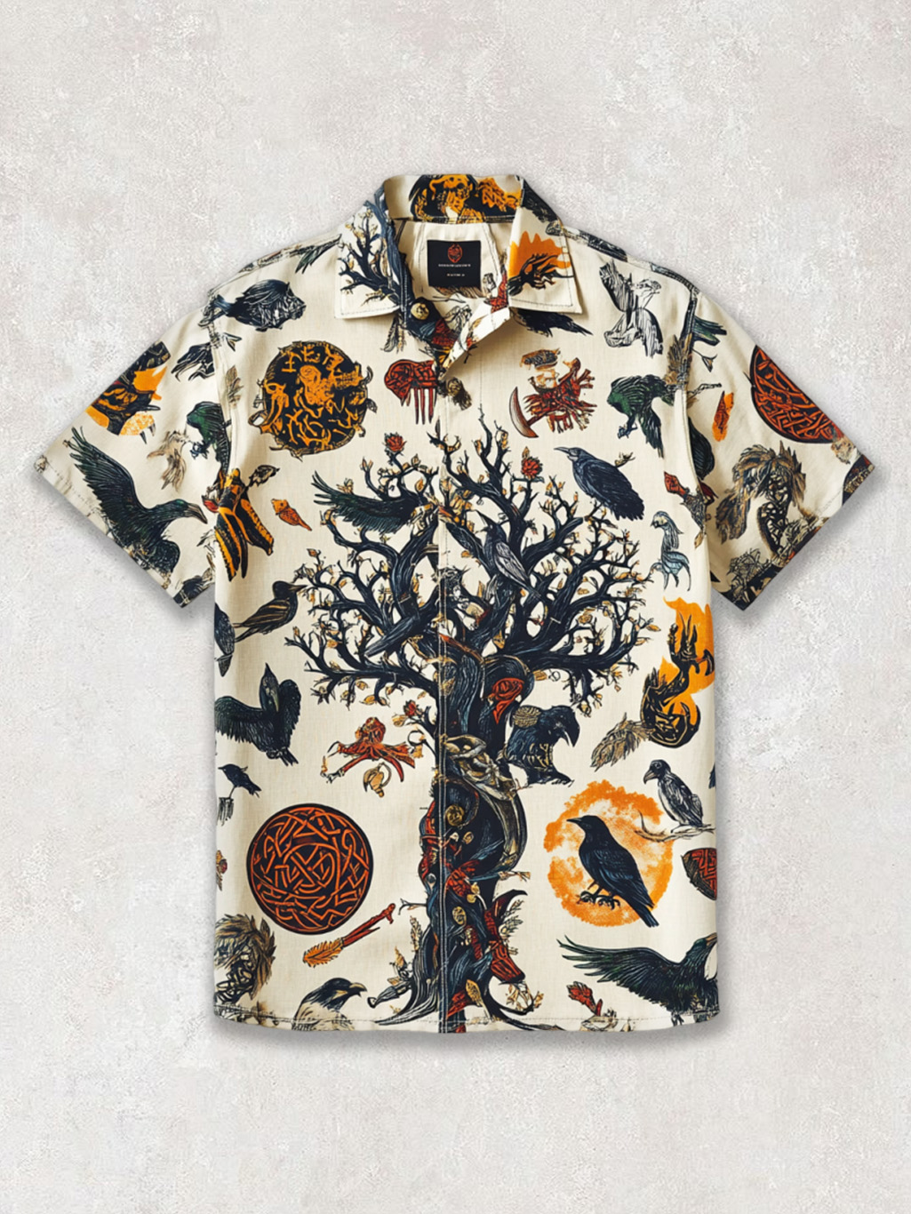 Men's Viking Retro Tree Of Life Raven Emblem Celtic Shirt / Rvogue / Rvogue