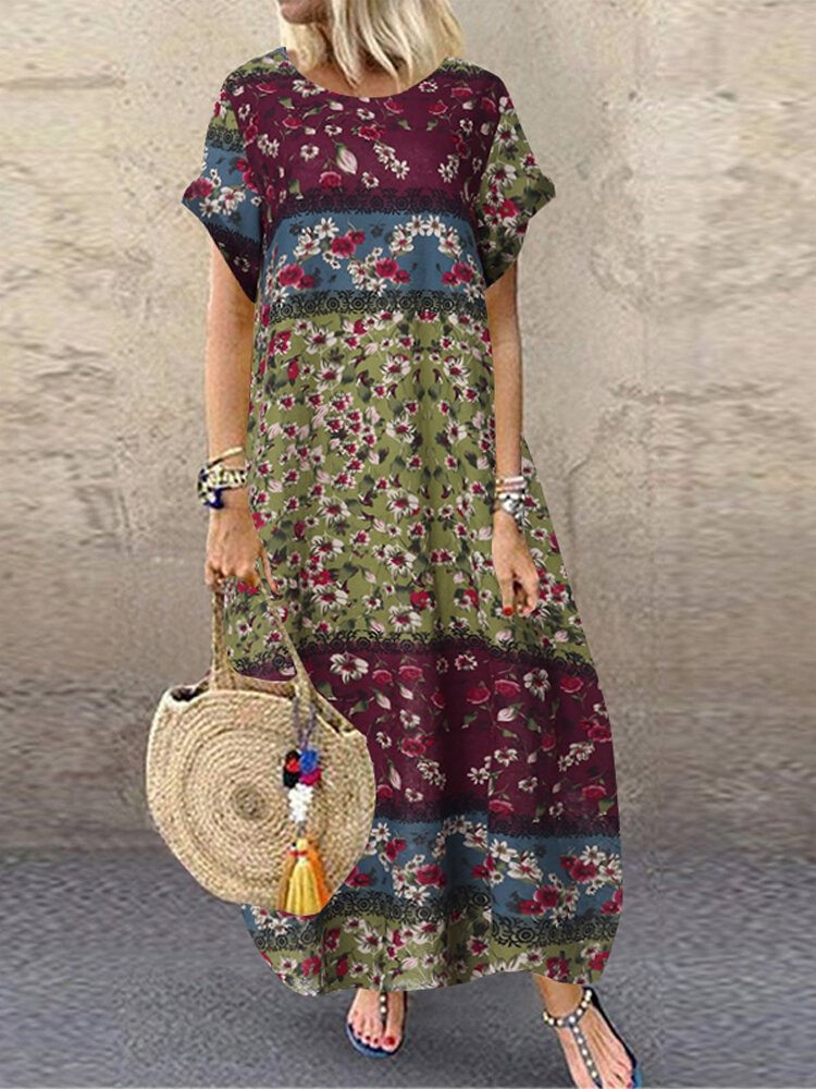 Ethnic Vintage Dress Print Loose Lantern Dress