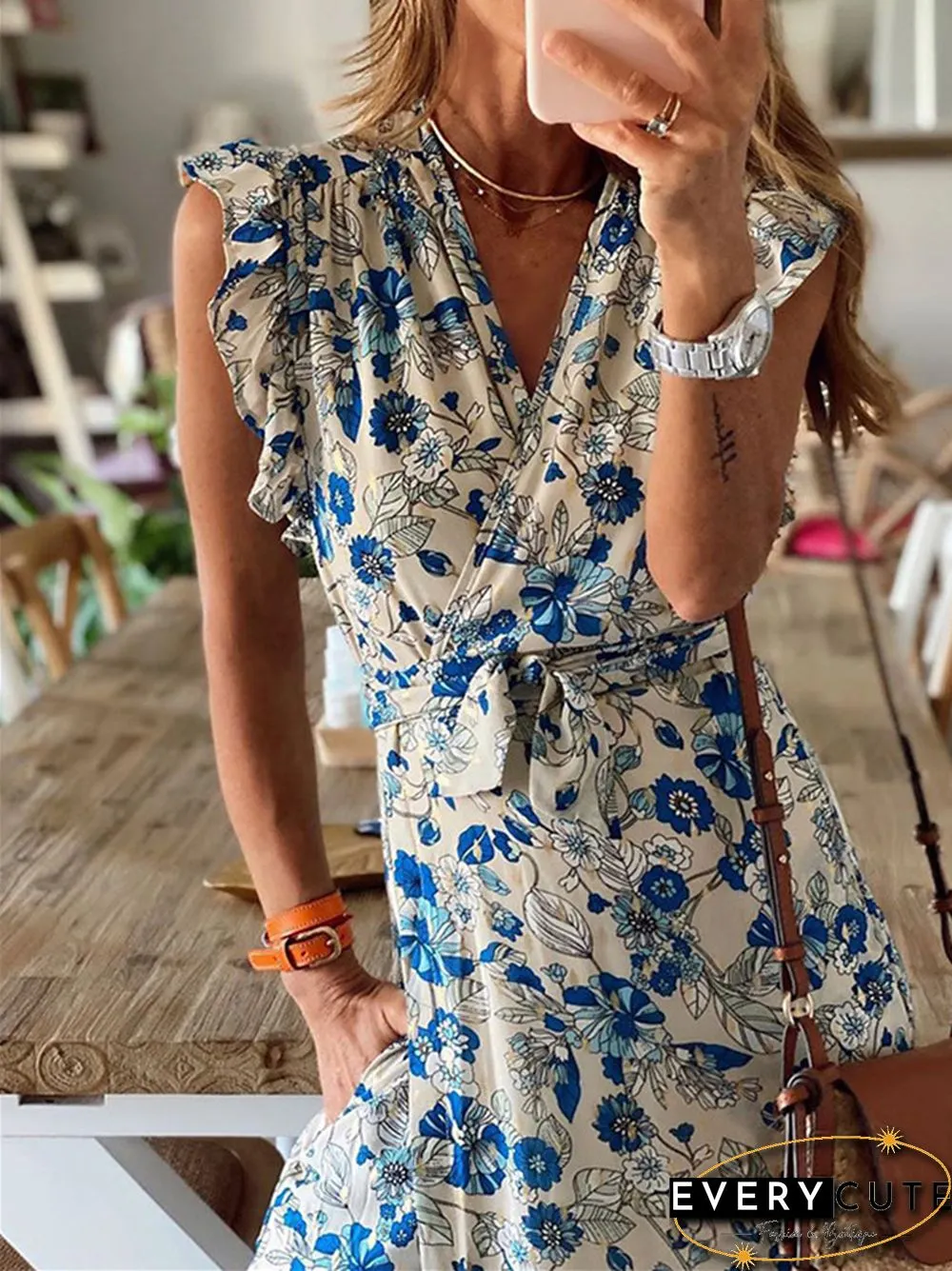 Printed Lace Up Dress for Women