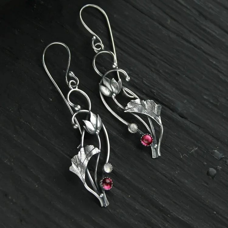 Vintage Plant Vine Flower Diamond Studded Earrings