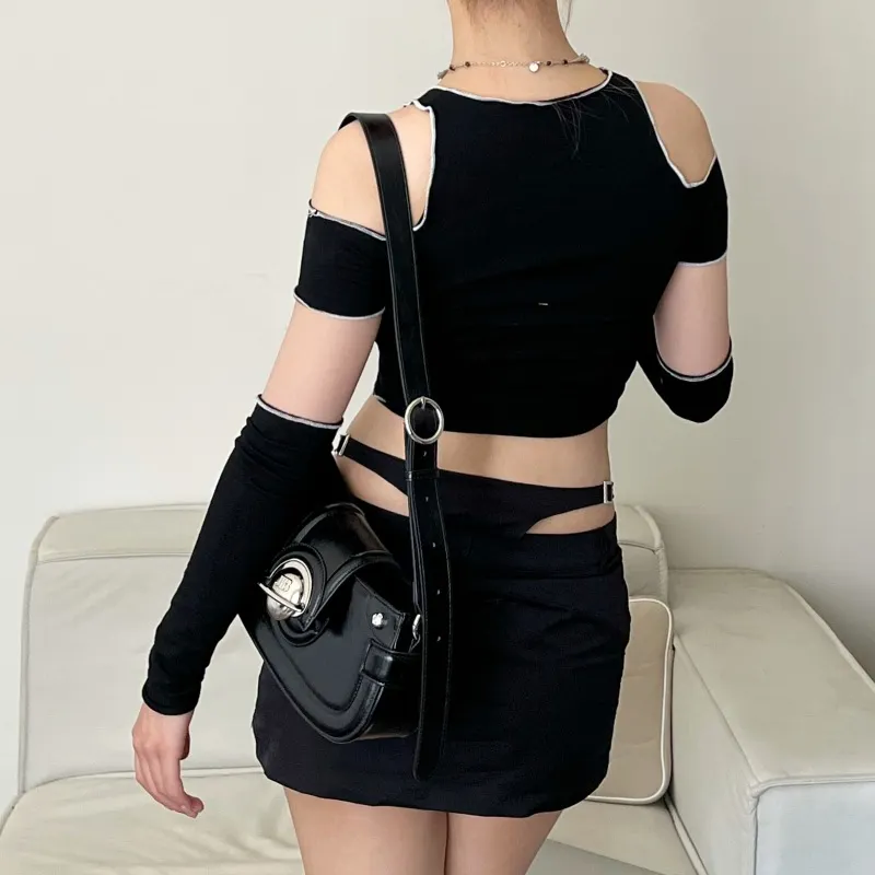 Uveng Women's Clothing 2024 Spring And Summer New Fashion Sticker To Dress Round Neck Shoulder Short T-Shirt Girl