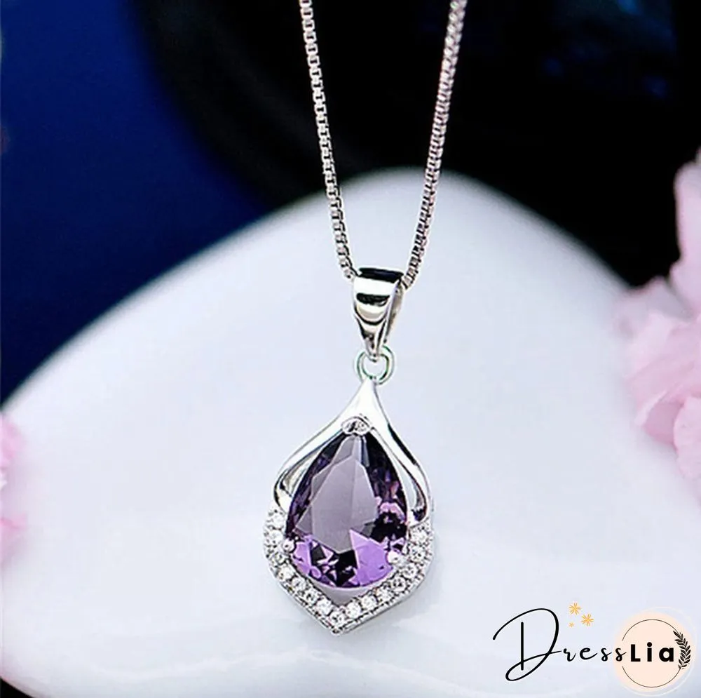 Fashionable and Noble 925 Pure Silver Diamond Lady Necklace Long Pendant Elegant Natural