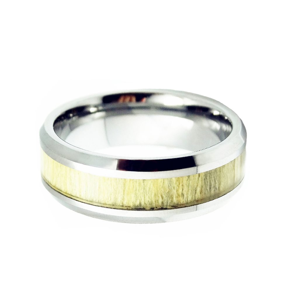 8MM Couples Tungsten Ring Wood Grain Inlaid Beveled Edge Polished Finished
