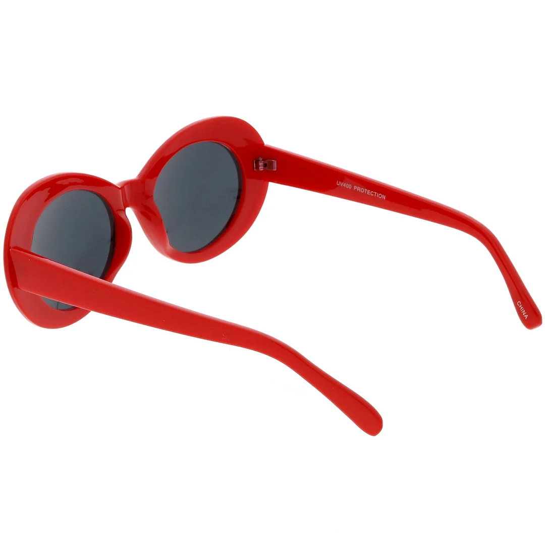 Large Retro Mod Oval glasses Thick Frame Wide Arms Neutral Colored Lens 53mm