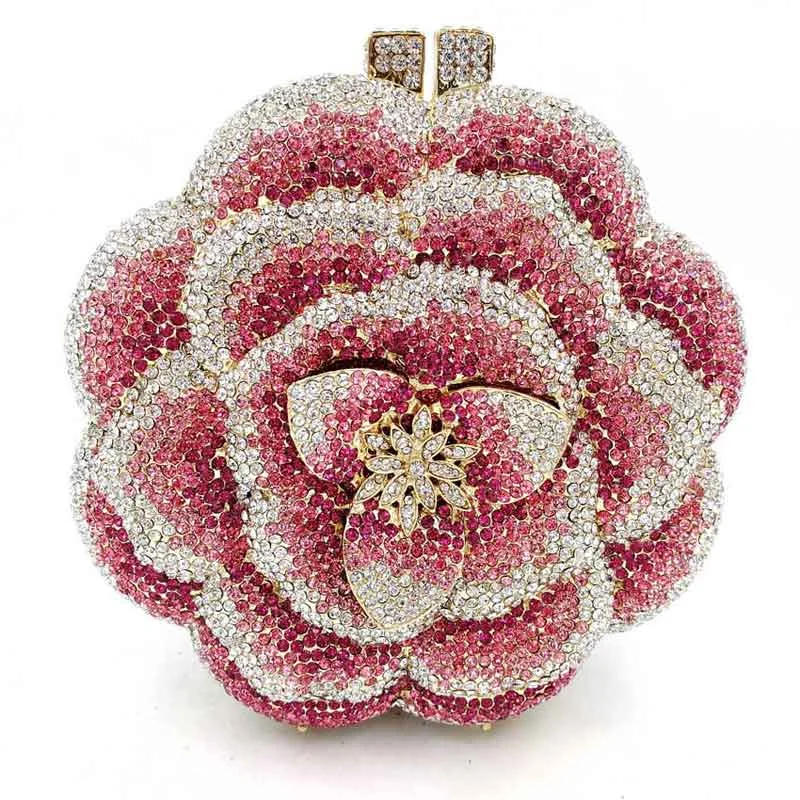 Newest Clutch Bag Pink Crystal Women Wedding Flower Party Purse Bride Chain Clutch Bag Prom Night Evening Bag SC603
