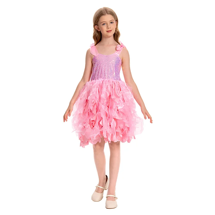 Kids Children Sequin Spiral Pink Tutu Dress Outfits Cosplay Costume 