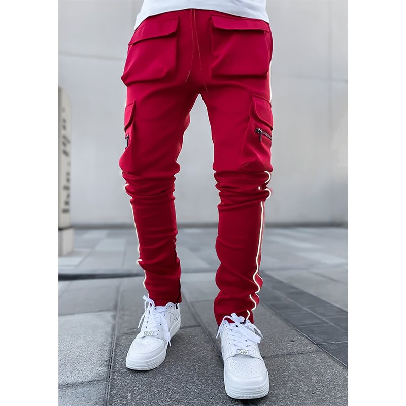 Multi-pocket reflective straight-leg sports casual trousers