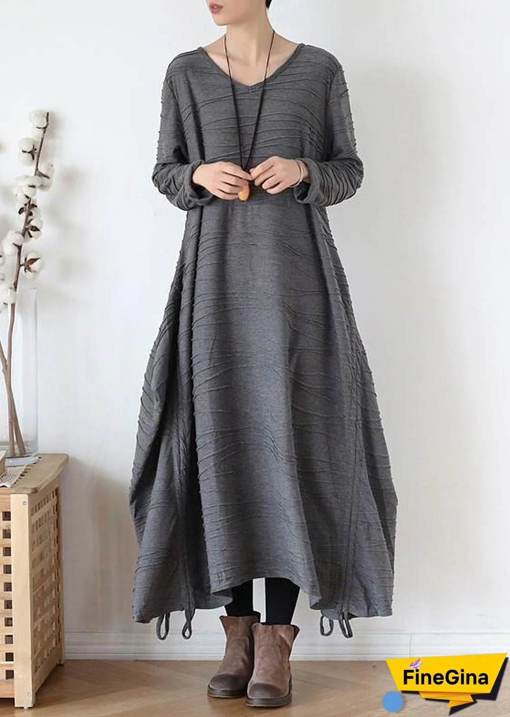 For Work o neck asymmetric Sweater dress outfit gray Funny knitted fall