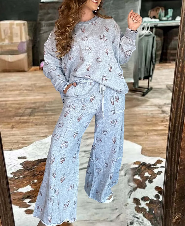 Cactus & Horseshoe Wide-Leg Pants