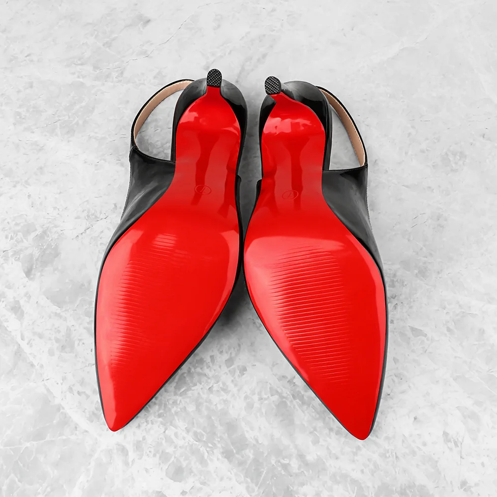 90mm Women's Pointed Toe Slingback High Heels Red Bottom Pumps Comfortable Dress Shoes Sandals