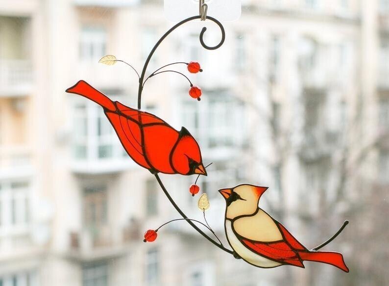 (🔥Last Day Promotion 48% OFF) Pair of Cardinal Bird Stained Ornament - Buy 2 Get Extra 10% OFF
