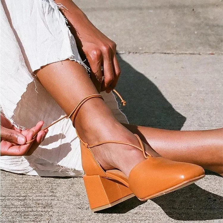 Orange Loafers with Block Heel Pumps Vdcoo