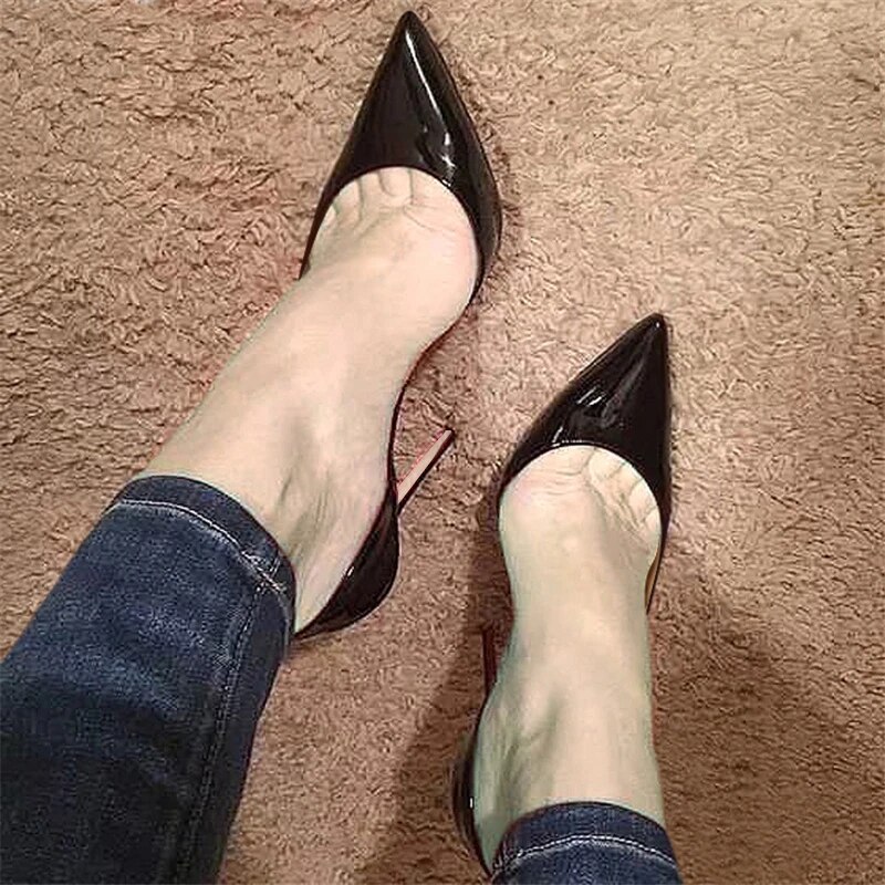 Super Exposed Cleavage Stiletto Pointed Toe 8cm 10cm 12cm High Heels Cozy Women Pumps