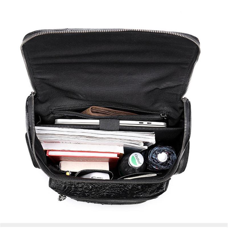 Mens Alligator Pattern Cow Leather Soft Back Flap Backpack