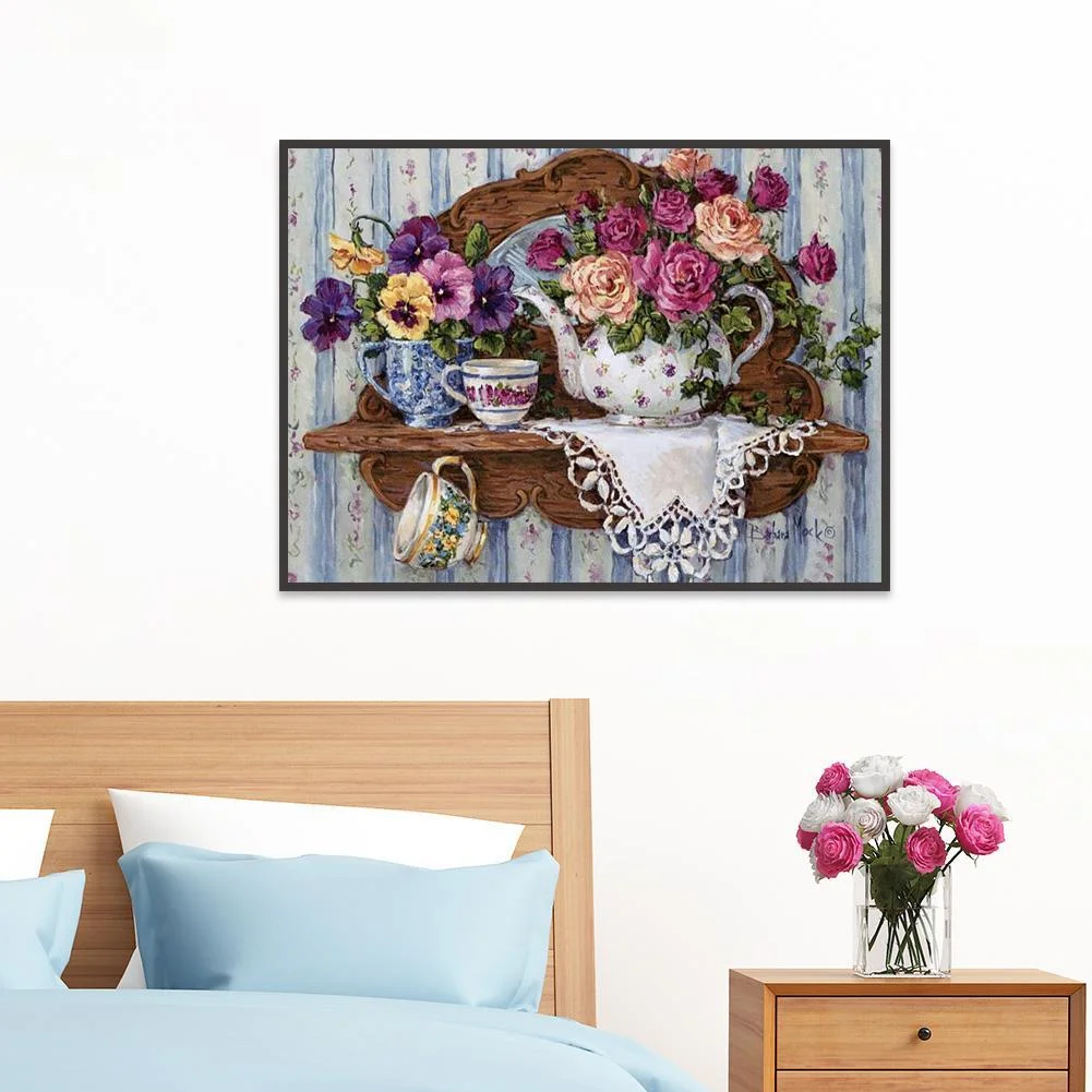 Diamond Painting - Full Round Drill - Flowers And Afternoon Tea(40*30cm)