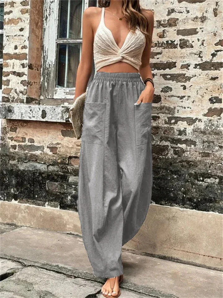 Women's Pants Solid Color Pockets Women's Solid Color Pants Elastic Pants Pants