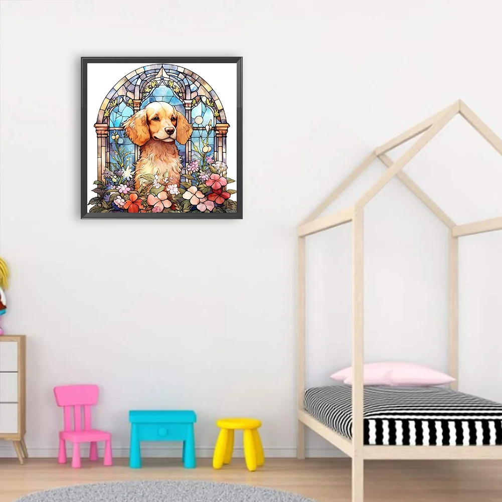 Diamond Painting - Full Round Drill - Stained Glass Dog(Canvas|30*30cm)