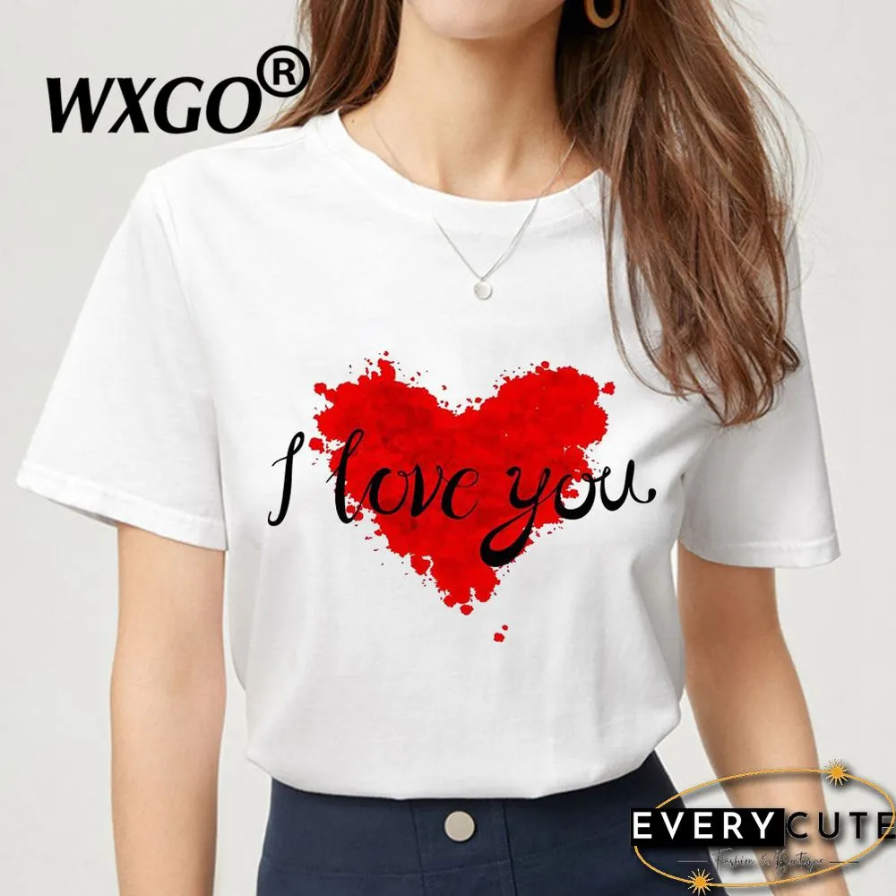 Love You Kiss Me Print Women T-shirt Kawail Crop Tops Sexy Short T Shirt For Women Graphic Tees Female Aesthetic Harajuku