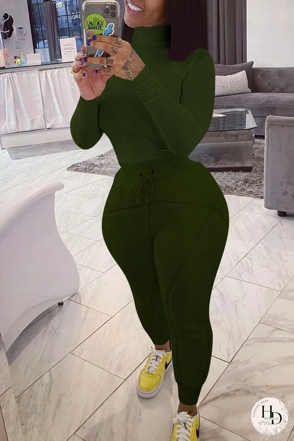 White Street Solid Turtleneck Long Sleeve Two Pieces