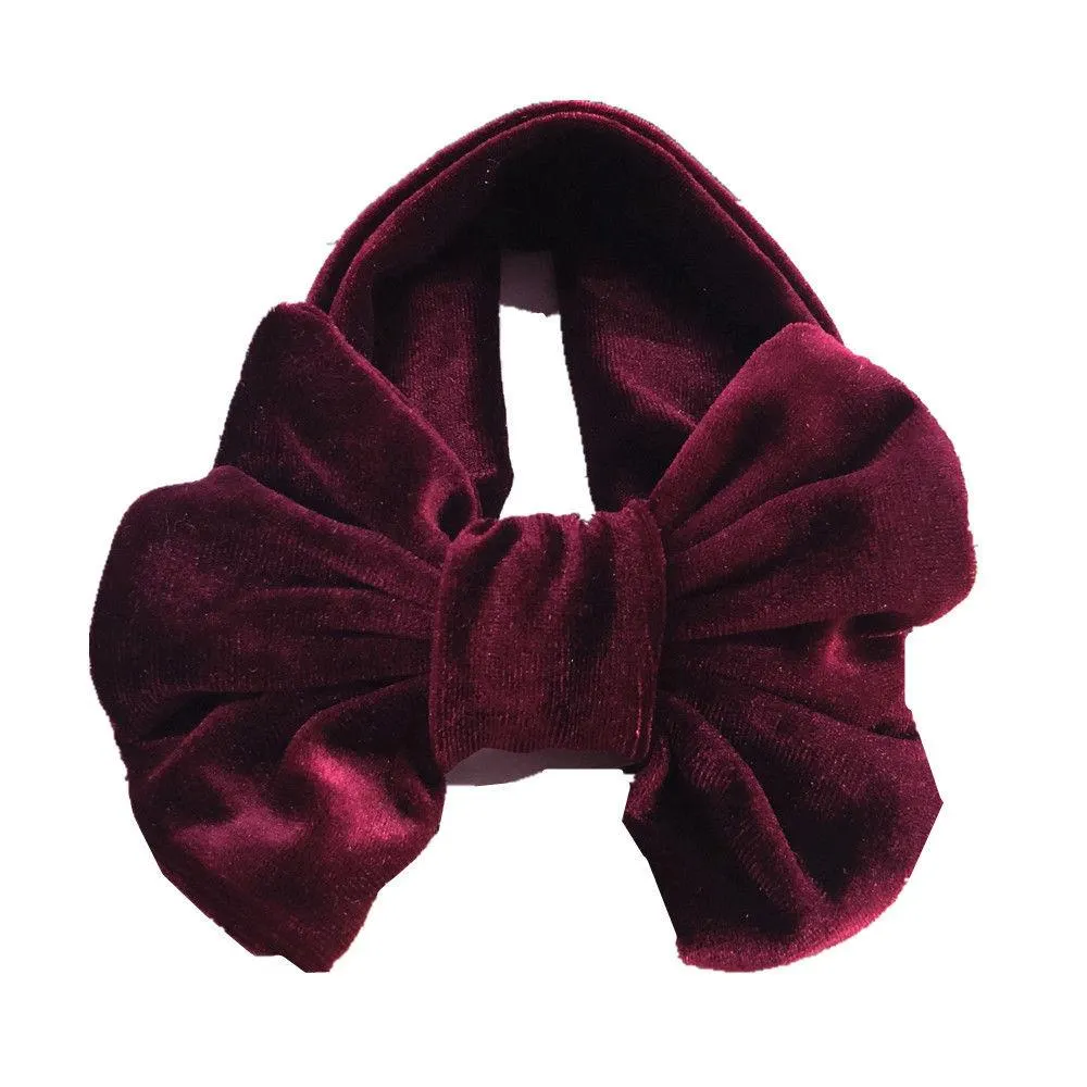2019 Brand New Baby Toddler Kids Girls Bow Hairband Velvet Turban Knot Cotton Headband Solid Candy Color Headwear Gift 3M-12T