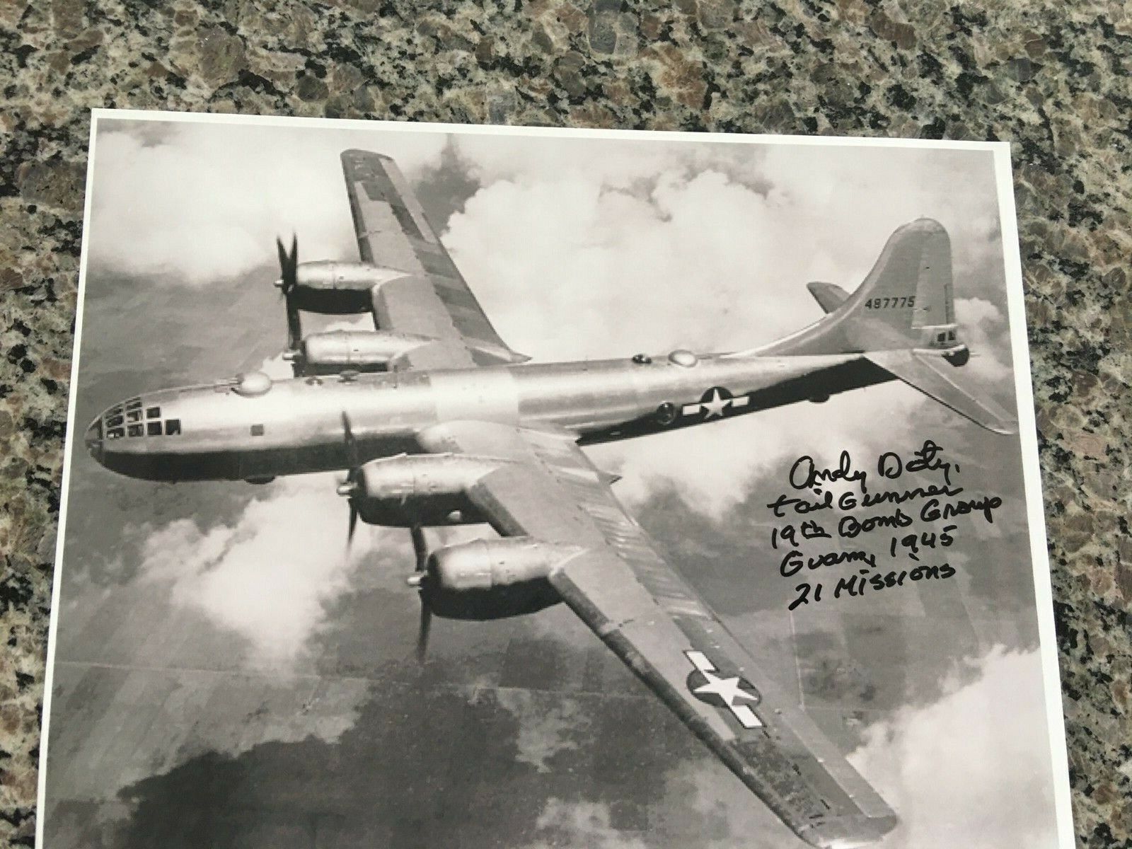 ANDY DOTY 19TH BOMB GROUP B-29 TAIL GUNNER RARE SIGNED Photo Poster painting