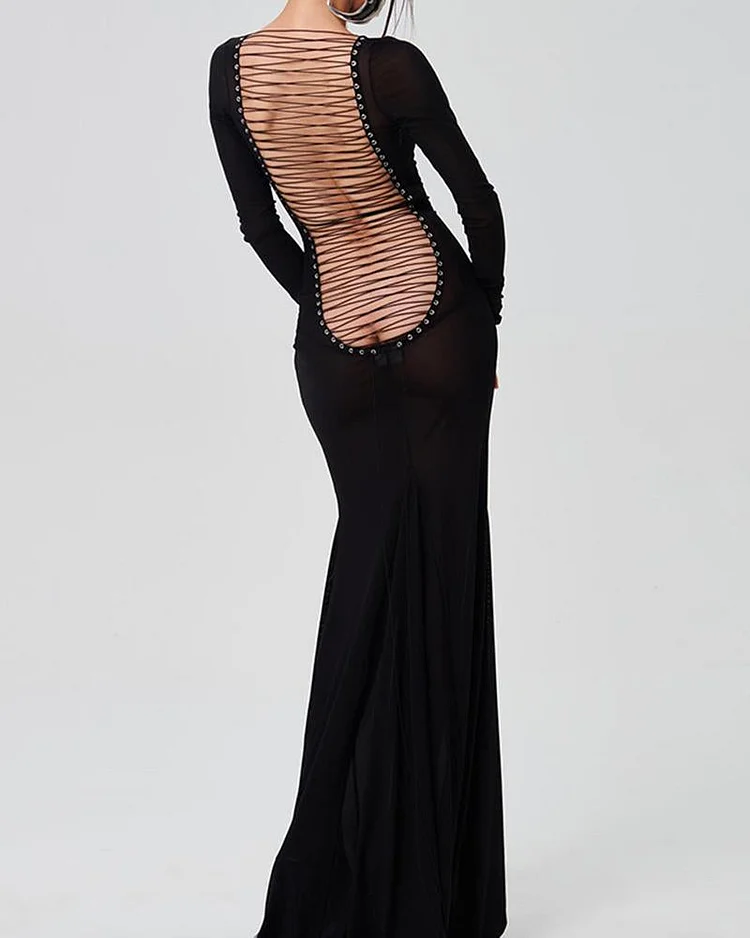Backless Bandage Mesh Maxi Dress Backless Bandage Mesh Maxi Dress