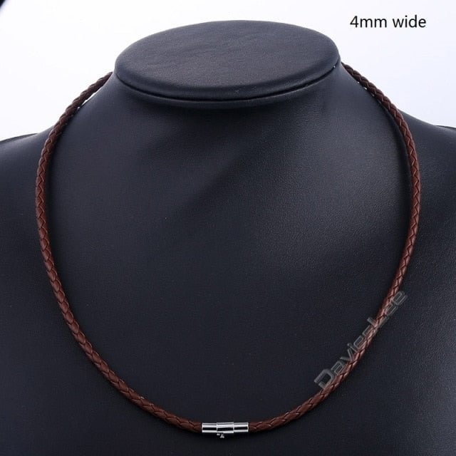 YOY-Black Braided Cord Rope Artificial Leather Necklace