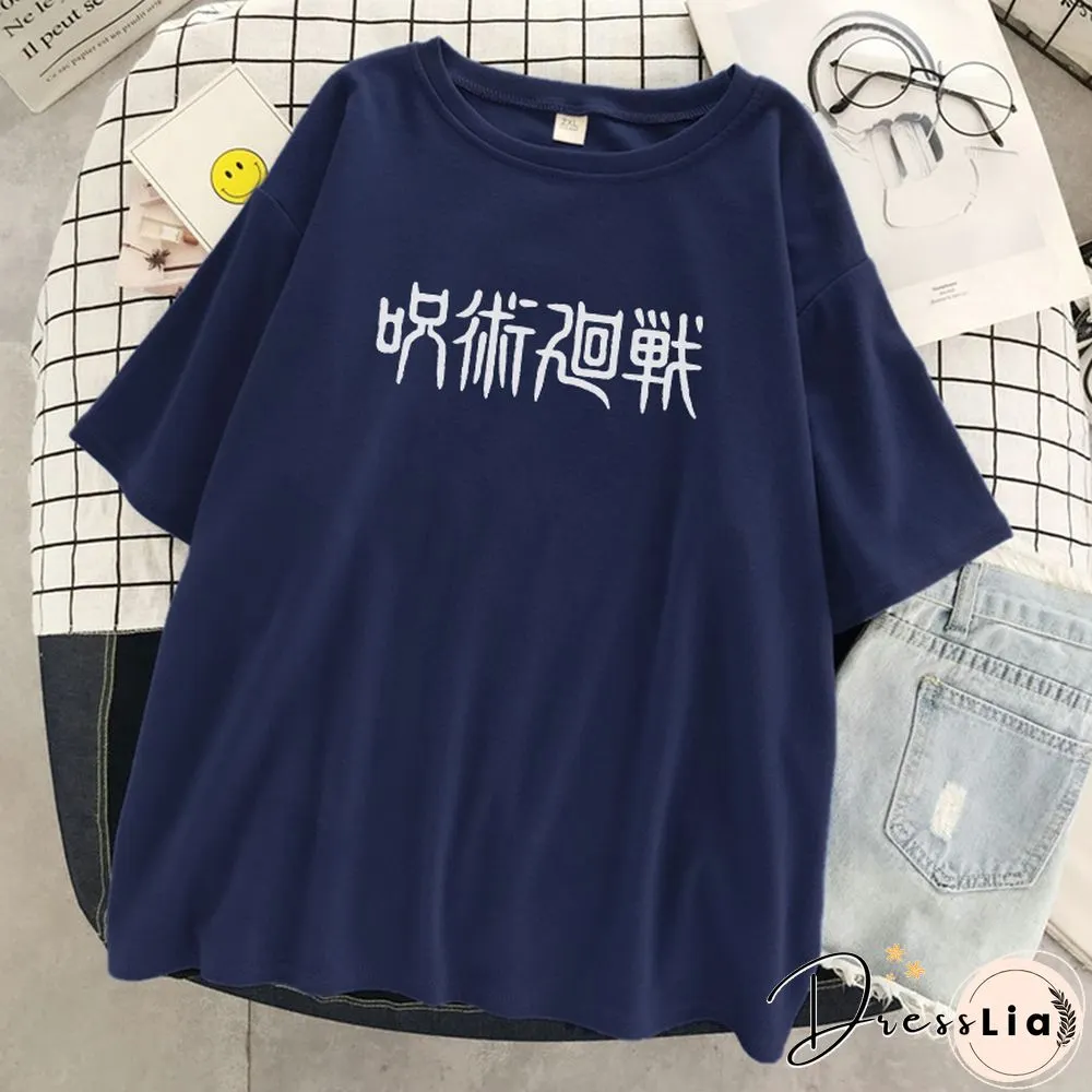 Jujutsu Kaisen Japanese Letter Style Print T-Shirts Fashion Anime Tops O-Neck Loose Short Sleeve New Summer Soft T Shirt Women's