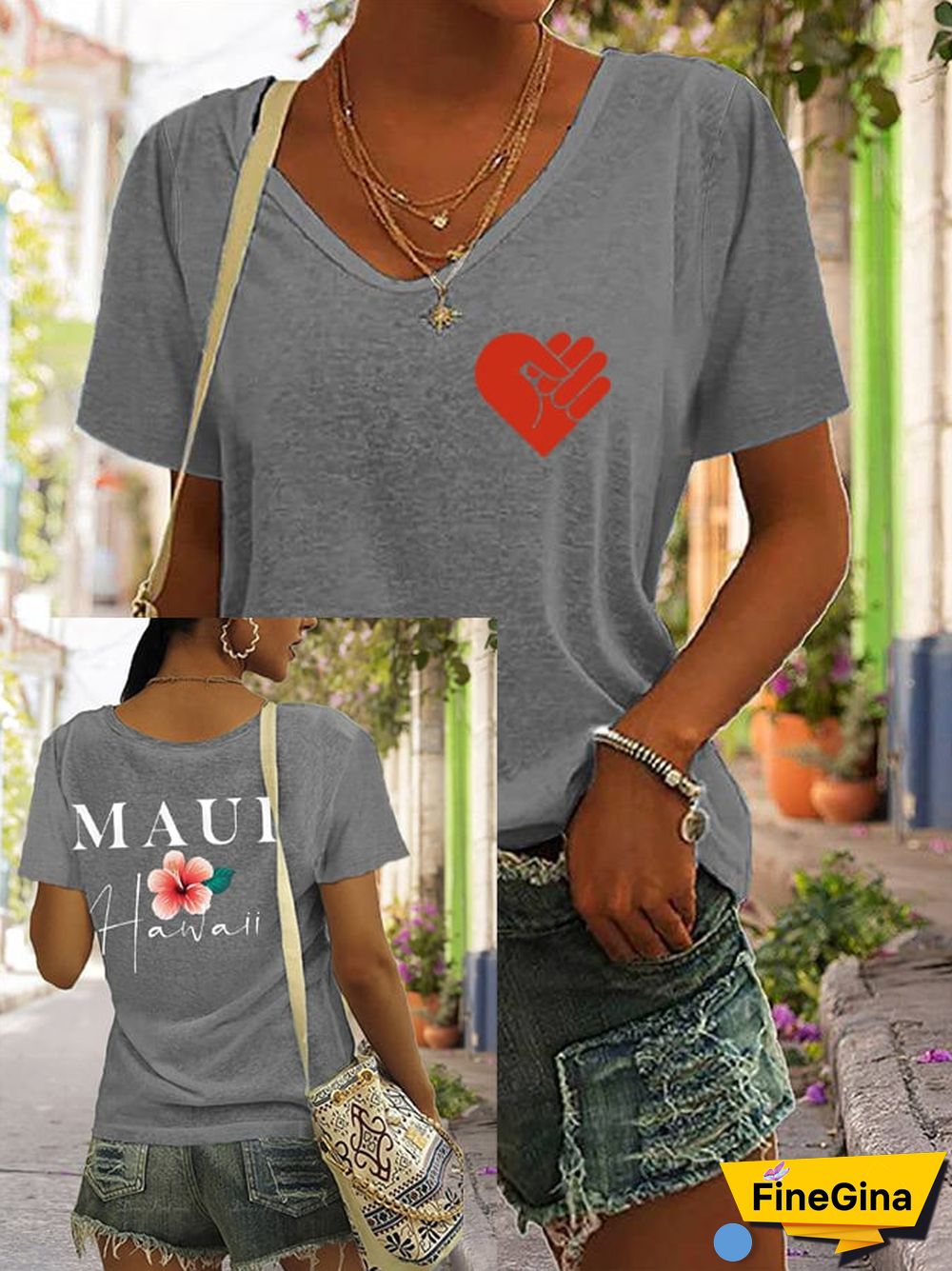 Women's Lahaina Strong Support Hawaii MAUI V-Neck Tee