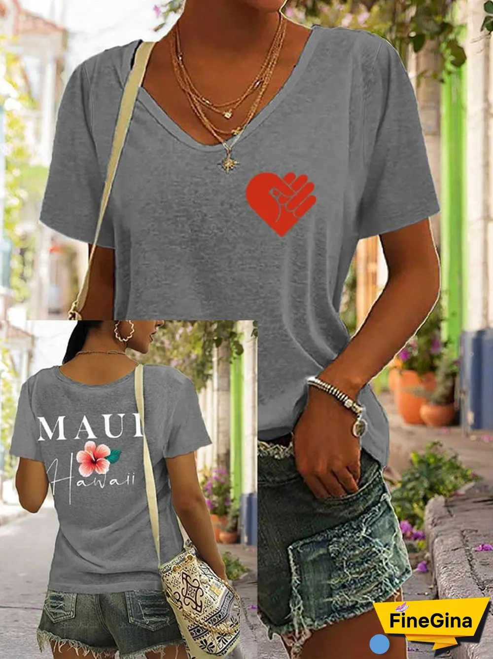 Women's Lahaina Strong Support Hawaii MAUI V-Neck Tee